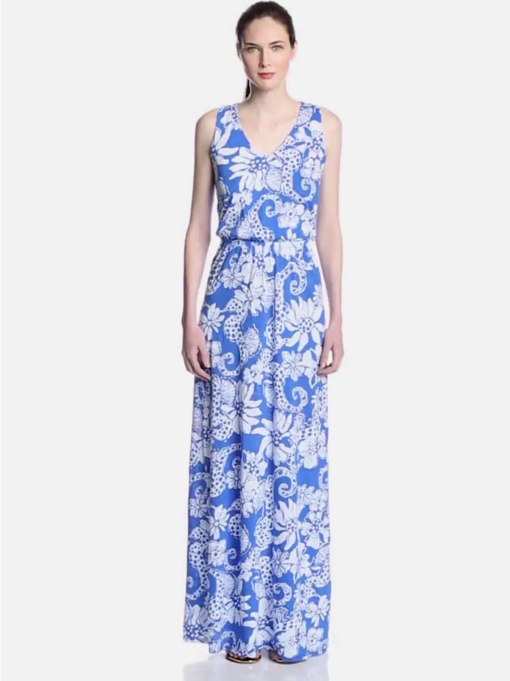 Lilly Pulitzer Maxi Racerback Dress in Deep Sea Blue Quahog Chow Size Small